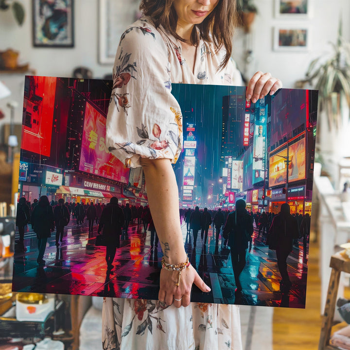 Neon Pulse City Canvas – Futuristic Cyberpunk Night Street Art - Gifitto
