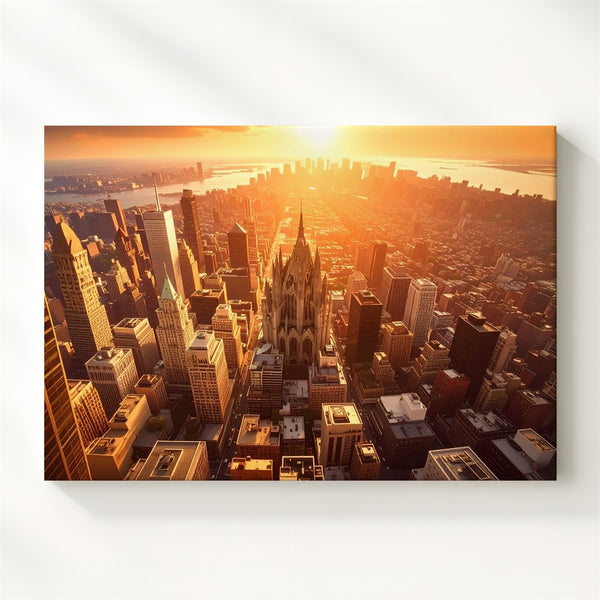Golden Hour Cityscape Canvas – Aerial Modern & Gothic Architecture Art - Gifitto