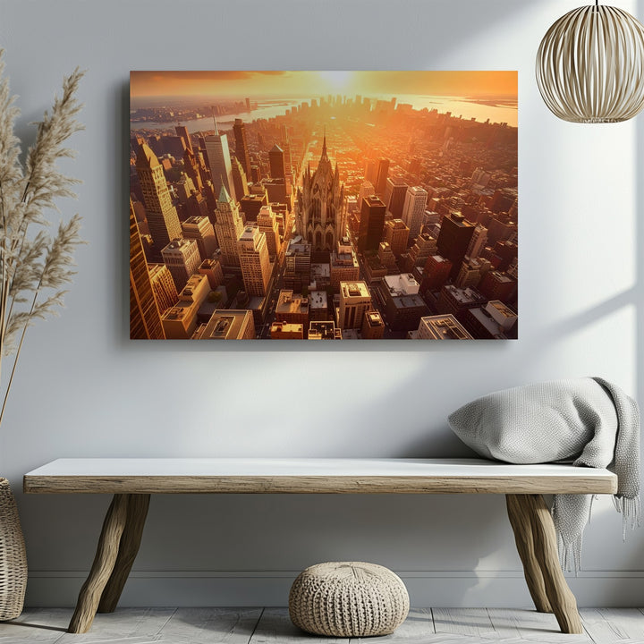 Golden Hour Cityscape Canvas – Aerial Modern & Gothic Architecture Art - Gifitto