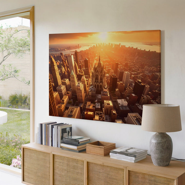 Golden Hour Cityscape Canvas – Aerial Modern & Gothic Architecture Art - Gifitto