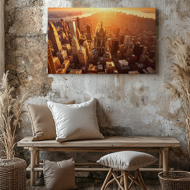 Golden Hour Cityscape Canvas – Aerial Modern & Gothic Architecture Art - Gifitto