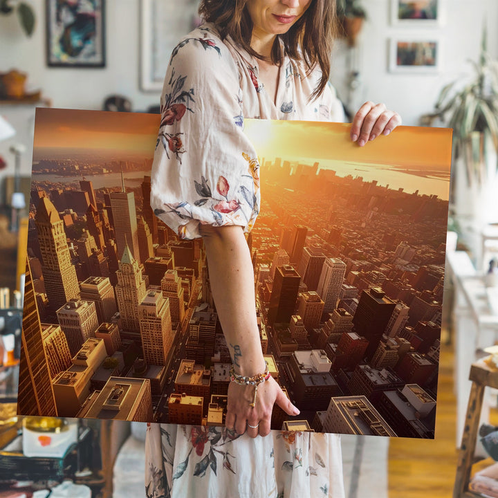 Golden Hour Cityscape Canvas – Aerial Modern & Gothic Architecture Art - Gifitto