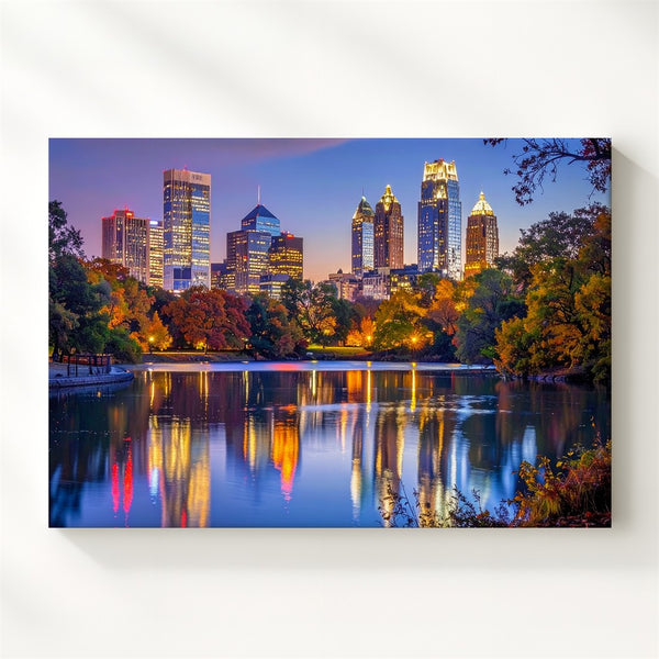 Twilight Reflection Canvas – Tranquil Urban Park & Cityscape Art - Gifitto