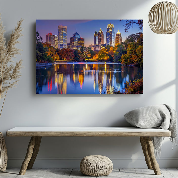 Twilight Reflection Canvas – Tranquil Urban Park & Cityscape Art - Gifitto