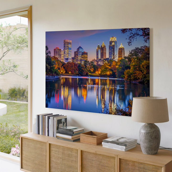 Twilight Reflection Canvas – Tranquil Urban Park & Cityscape Art - Gifitto