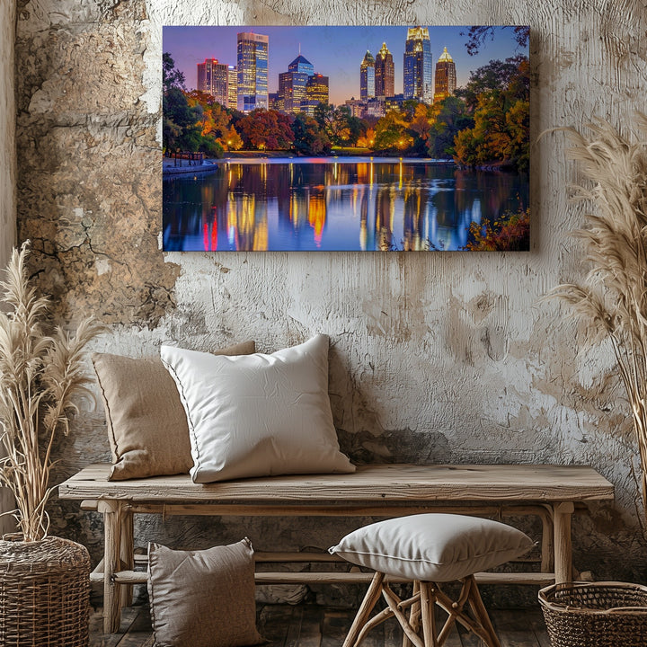 Twilight Reflection Canvas – Tranquil Urban Park & Cityscape Art - Gifitto