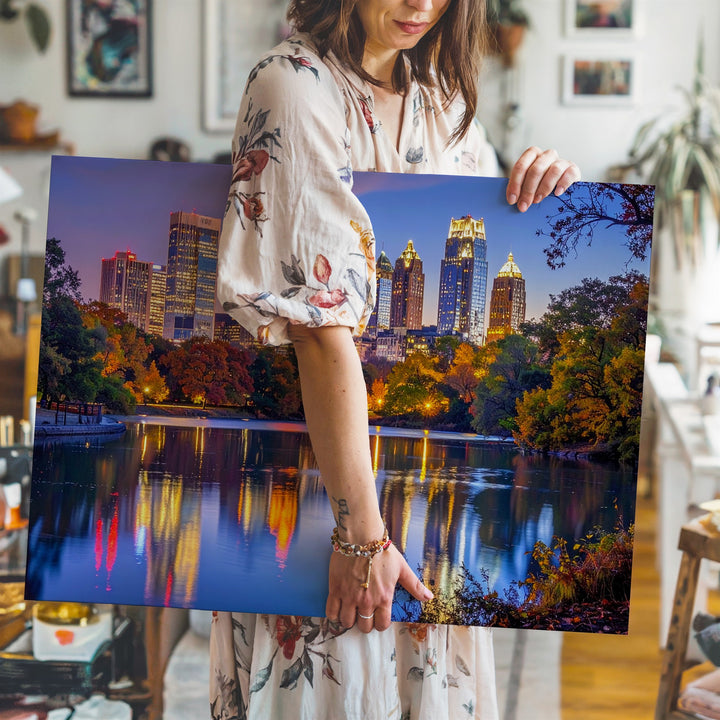 Twilight Reflection Canvas – Tranquil Urban Park & Cityscape Art - Gifitto