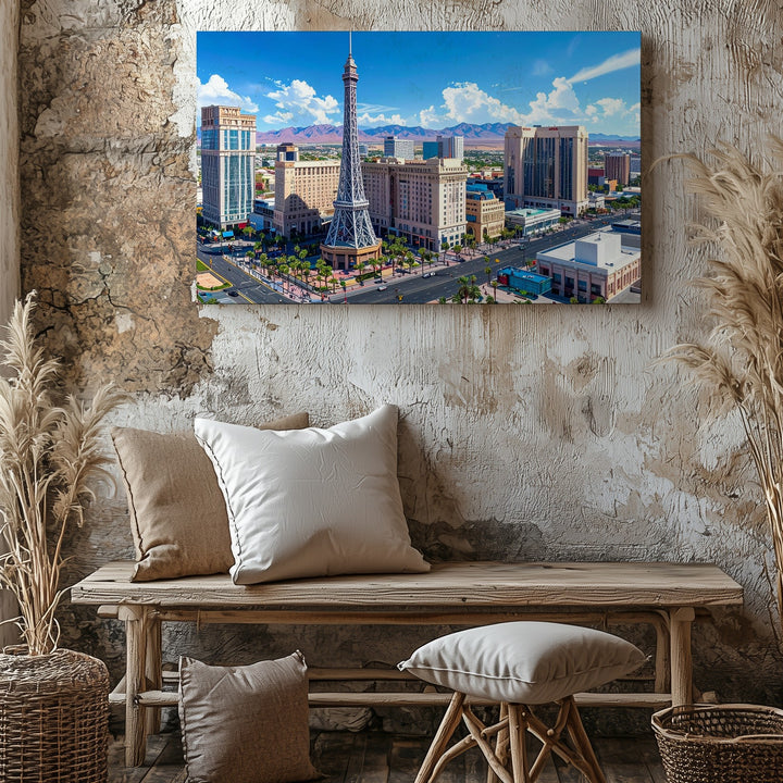Las Vegas Strip Aerial Canvas – Iconic Eiffel Tower & Casino Skyline Art - Gifitto