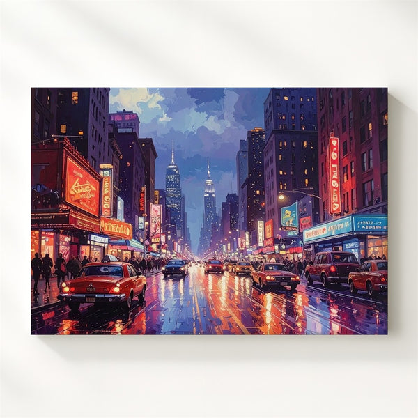 Retro Neon Boulevard Canvas – Vintage Night City Street Wall Art - Gifitto