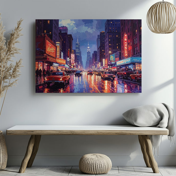 Retro Neon Boulevard Canvas – Vintage Night City Street Wall Art - Gifitto