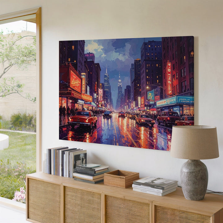 Retro Neon Boulevard Canvas – Vintage Night City Street Wall Art - Gifitto