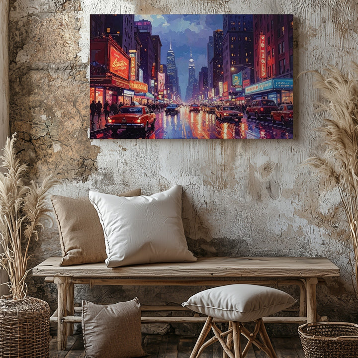 Retro Neon Boulevard Canvas – Vintage Night City Street Wall Art - Gifitto