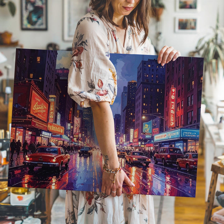 Retro Neon Boulevard Canvas – Vintage Night City Street Wall Art - Gifitto
