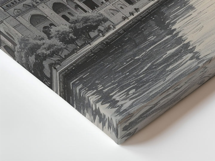 Monochrome Mosque Sketch Canvas – Serene Sunset Architectural Art - Gifitto