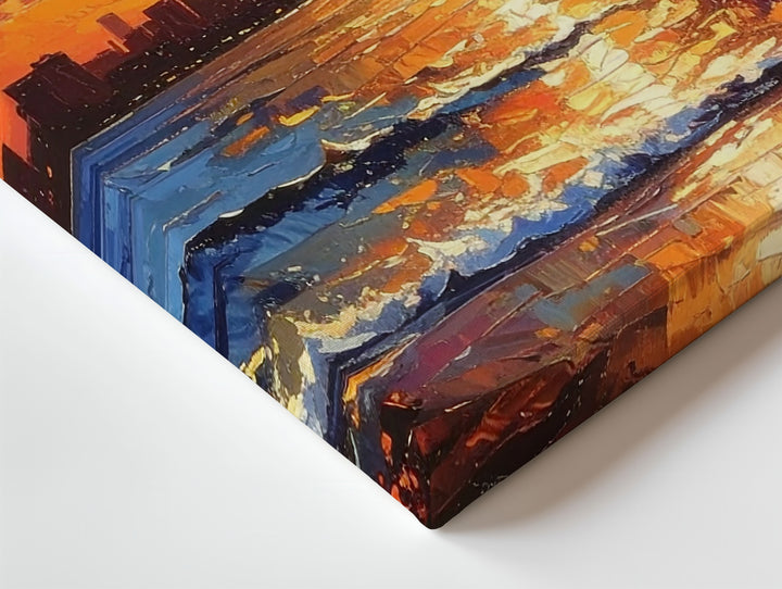 Vibrant Sunset Skyline Canvas – Impressionistic Cityscape Over Water - Gifitto