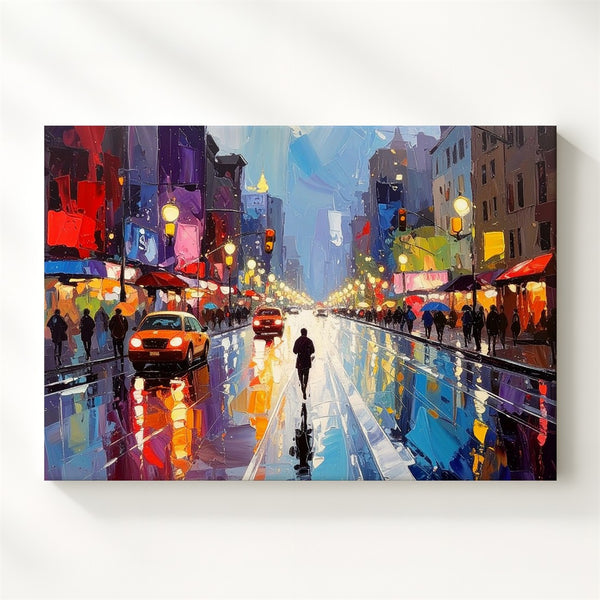 Rainy Night Boulevard Canvas – Vibrant Urban Street Scene Wall Art - Gifitto