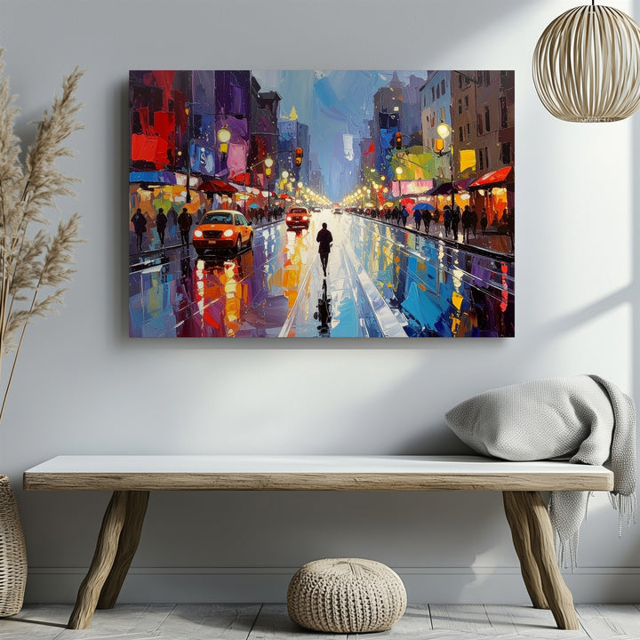 Rainy Night Boulevard Canvas – Vibrant Urban Street Scene Wall Art - Gifitto