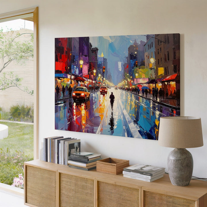 Rainy Night Boulevard Canvas – Vibrant Urban Street Scene Wall Art - Gifitto
