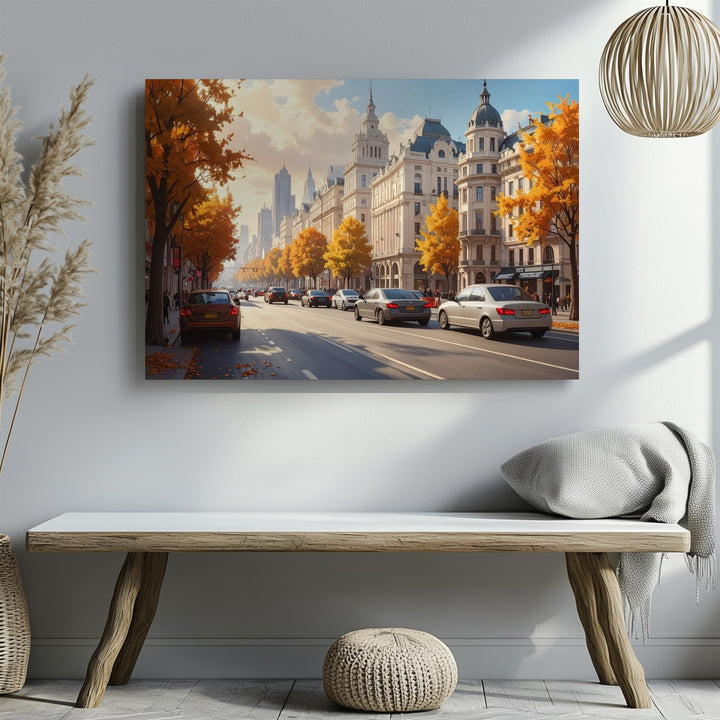 Autumn Motion Boulevard Canvas – Cinematic City Street Scene Art - Gifitto