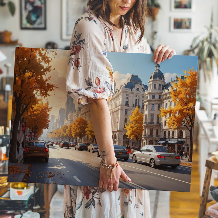 Autumn Motion Boulevard Canvas – Cinematic City Street Scene Art - Gifitto