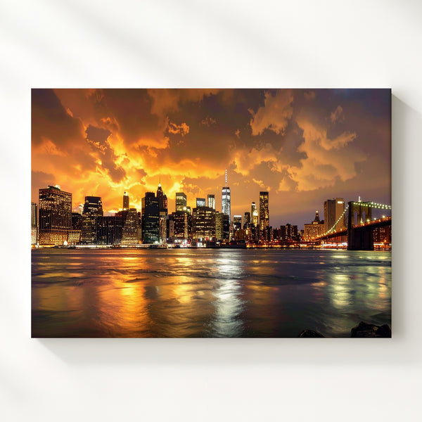 Golden Hour Manhattan Canvas – Sunset Skyline & River Reflection Art - Gifitto