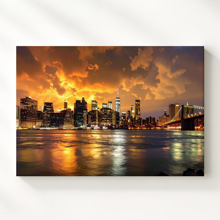 Golden Hour Manhattan Canvas – Sunset Skyline & River Reflection Art - Gifitto