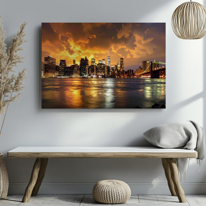 Golden Hour Manhattan Canvas – Sunset Skyline & River Reflection Art - Gifitto