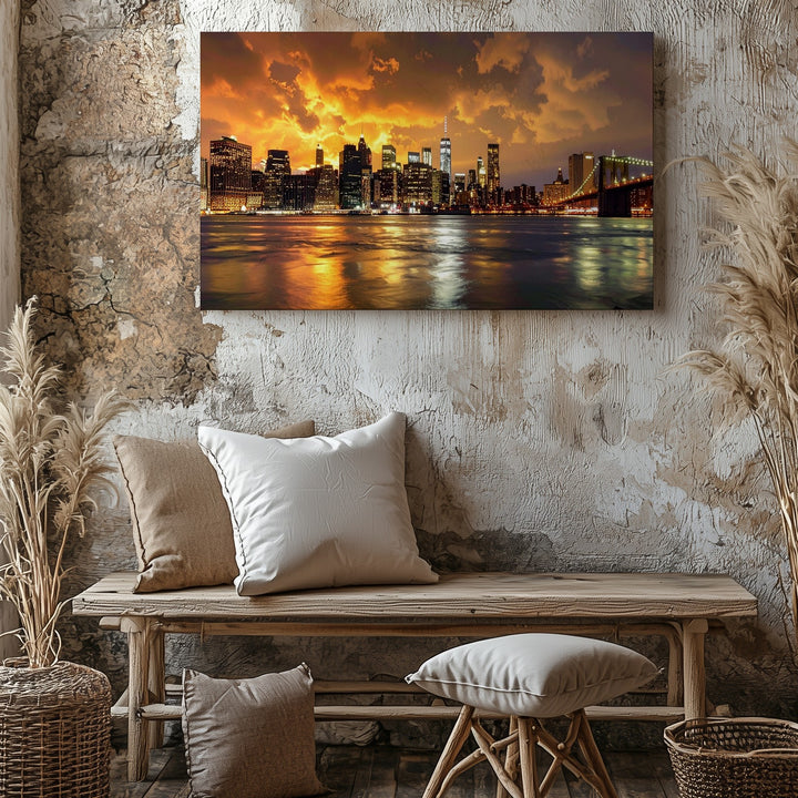 Golden Hour Manhattan Canvas – Sunset Skyline & River Reflection Art - Gifitto