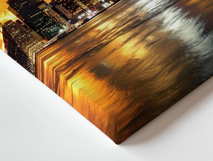 Golden Hour Manhattan Canvas – Sunset Skyline & River Reflection Art - Gifitto