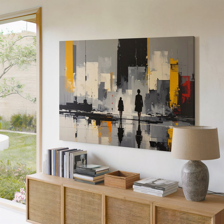 Solitary Walk Canvas – Minimalist Reflective Cityscape Wall Art - Gifitto