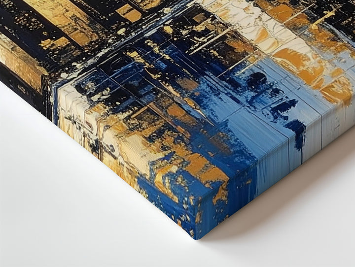 Impasto Skyline Canvas – Abstract Gold & Blue Cityscape Wall Art - Gifitto