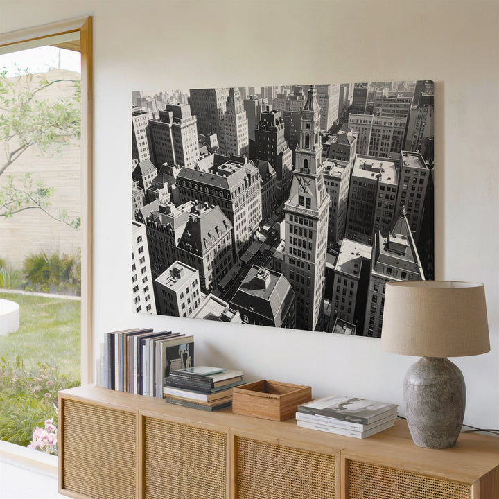 Isometric Urban Maze Canvas – Black & White Architectural Cityscape Art - Gifitto