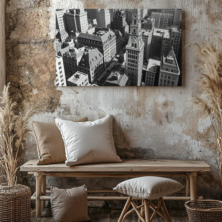 Isometric Urban Maze Canvas – Black & White Architectural Cityscape Art - Gifitto