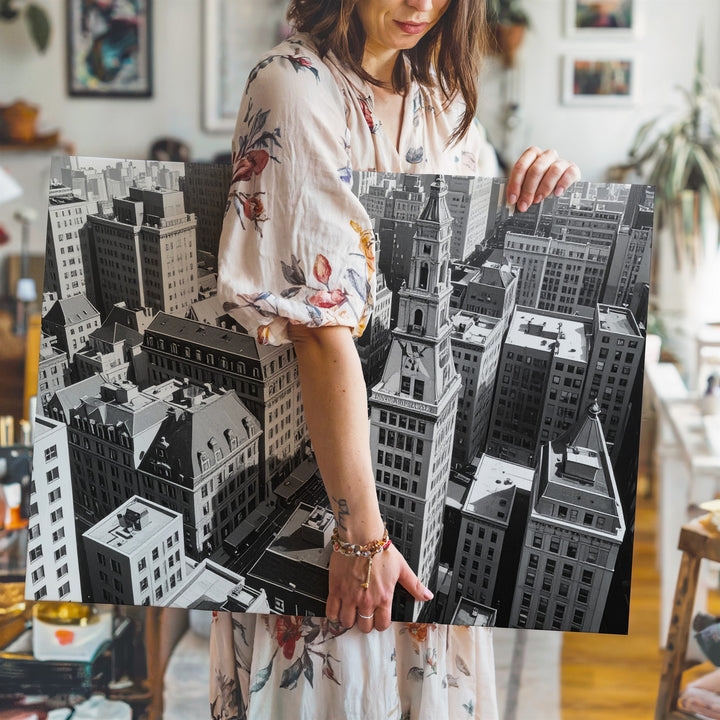 Isometric Urban Maze Canvas – Black & White Architectural Cityscape Art - Gifitto