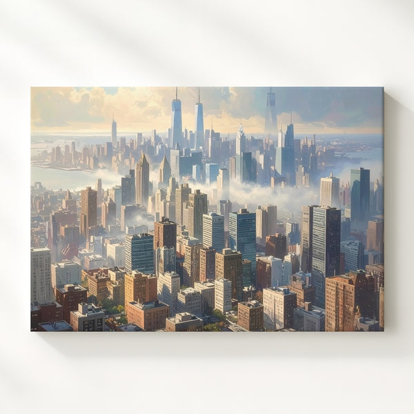 Misty Morning Cityscape Canvas – Serene Modern Skyline Wall Art - Gifitto