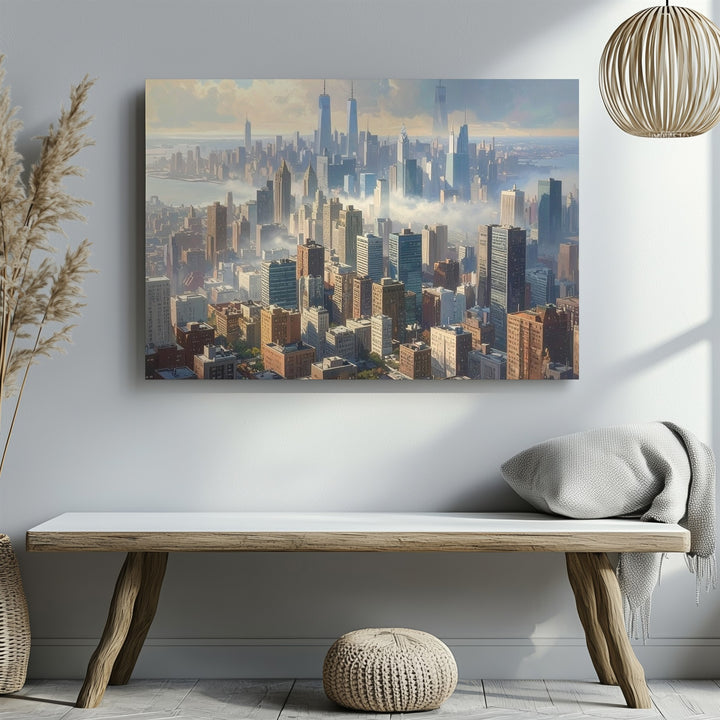 Misty Morning Cityscape Canvas – Serene Modern Skyline Wall Art - Gifitto