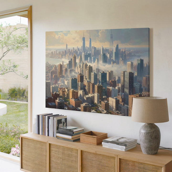 Misty Morning Cityscape Canvas – Serene Modern Skyline Wall Art - Gifitto