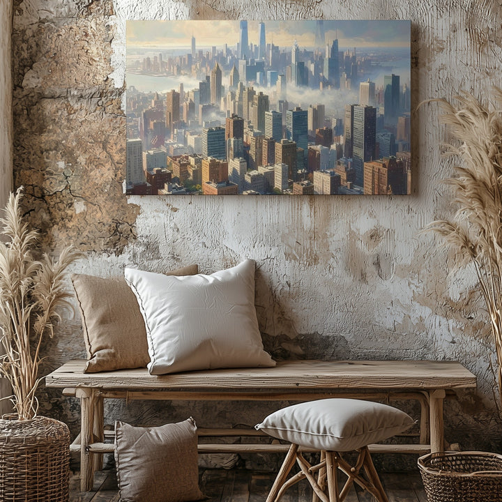 Misty Morning Cityscape Canvas – Serene Modern Skyline Wall Art - Gifitto