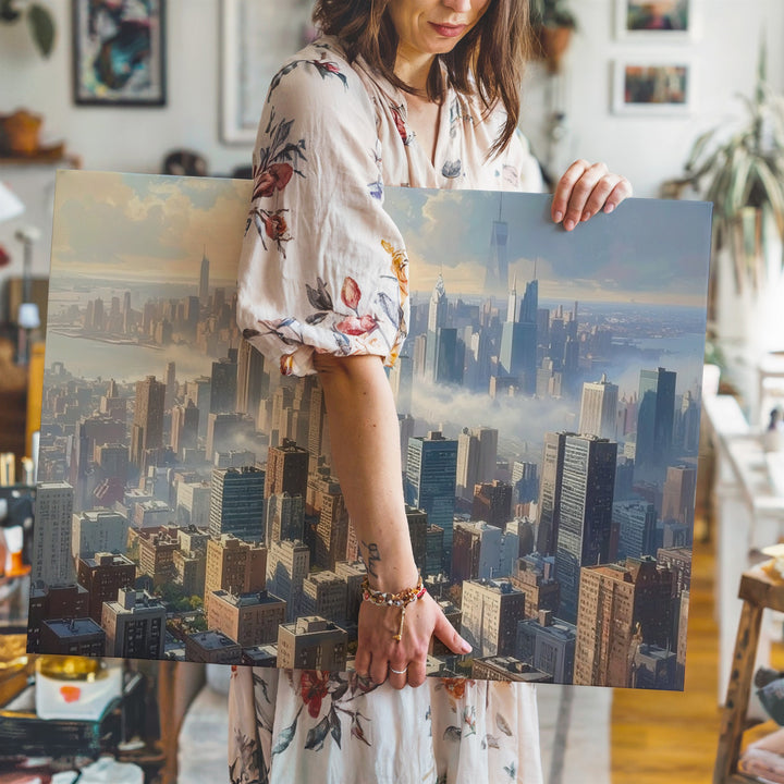 Misty Morning Cityscape Canvas – Serene Modern Skyline Wall Art - Gifitto