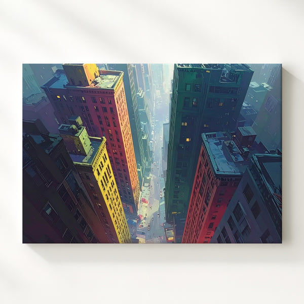 Vertigo Alley Canvas – Dramatic Top-Down Urban Skyscraper View - Gifitto