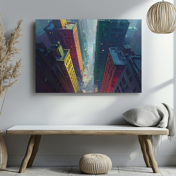 Vertigo Alley Canvas – Dramatic Top-Down Urban Skyscraper View - Gifitto