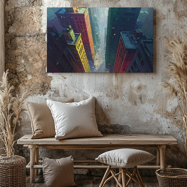 Vertigo Alley Canvas – Dramatic Top-Down Urban Skyscraper View - Gifitto