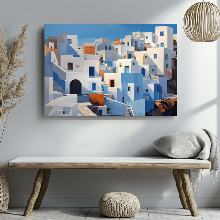 Sunlit Coastal Village Canvas – Mediterranean Cycladic Island Wall Art - Gifitto