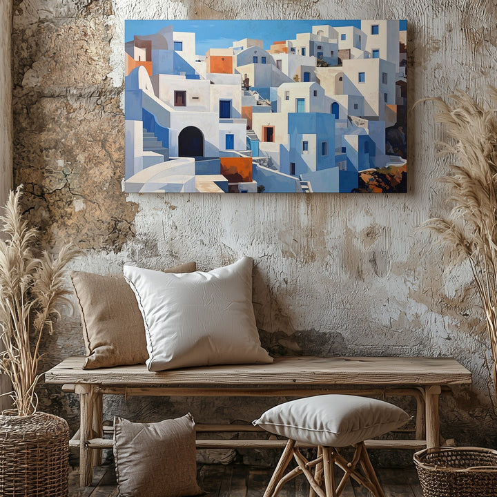 Sunlit Coastal Village Canvas – Mediterranean Cycladic Island Wall Art - Gifitto
