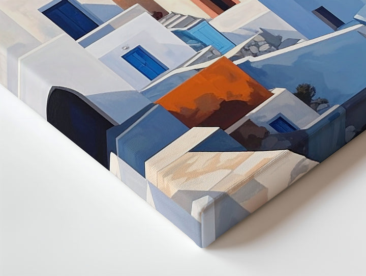 Sunlit Coastal Village Canvas – Mediterranean Cycladic Island Wall Art - Gifitto