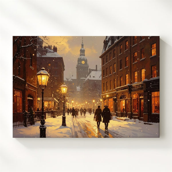 Twilight Snow Street Canvas – Romantic Winter Cityscape Wall Art - Gifitto