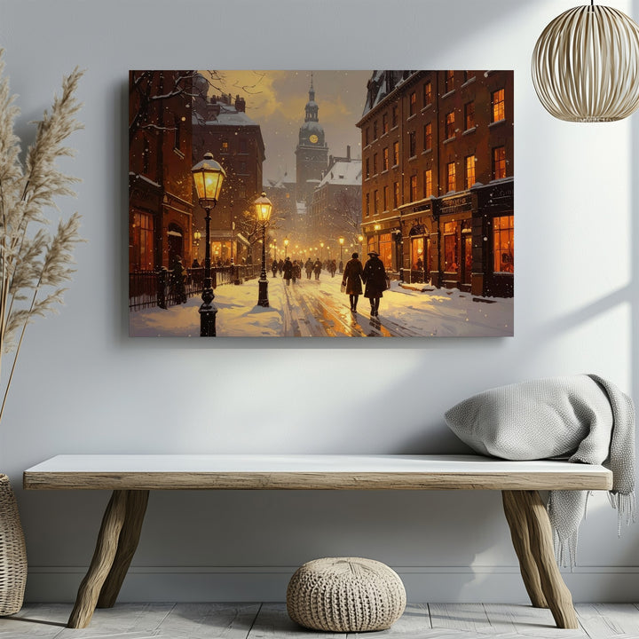 Twilight Snow Street Canvas – Romantic Winter Cityscape Wall Art - Gifitto