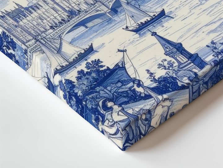 Blue & White Thames Toile Canvas – Classic London Landscape Art - Gifitto