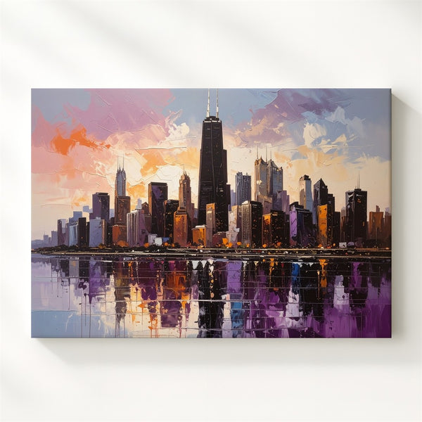 Abstract Sunset Skyline Canvas – Expressive Modern Cityscape Art - Gifitto