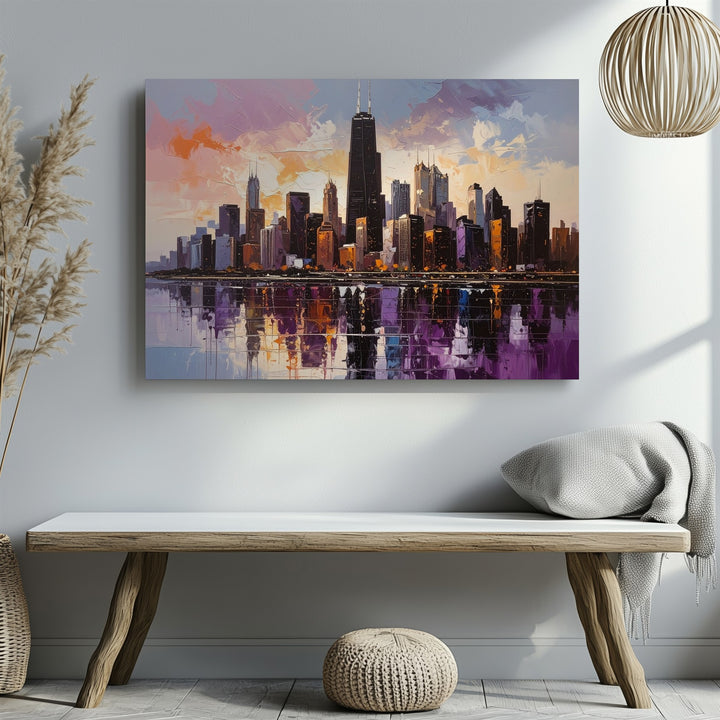 Abstract Sunset Skyline Canvas – Expressive Modern Cityscape Art - Gifitto